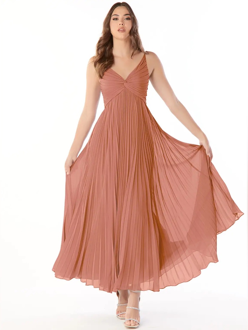 Azazie Raychelle Mai Tai A-Line V-Neck Chiffon Dress Sz A8